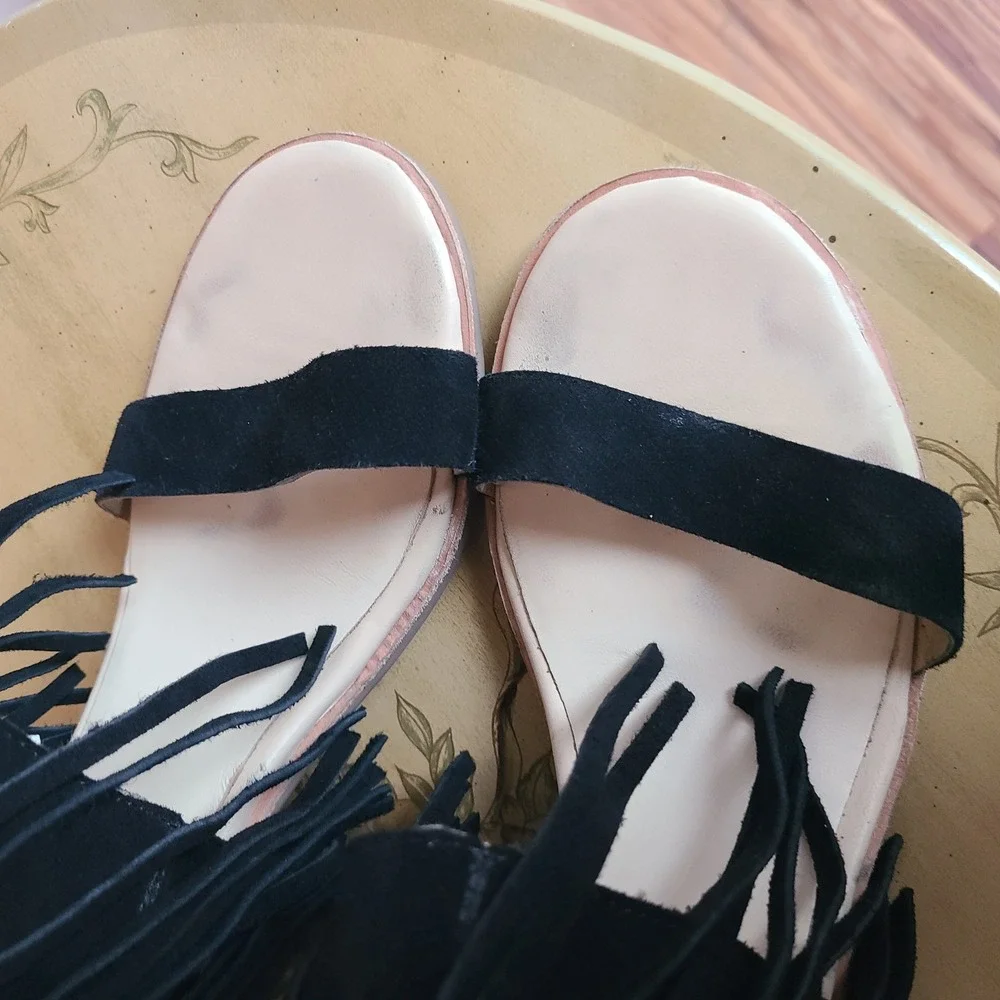 Koolaburra UGG Piaz II US‎ 11 Black Suede Fringe Heel Sandals Boho Festival